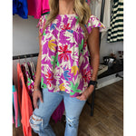 Fall Vibrant Floral Magenta Top