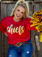 Chiefs in Metallic Gold Red Sweatshirt by Randi Mahomes (S-3XL)