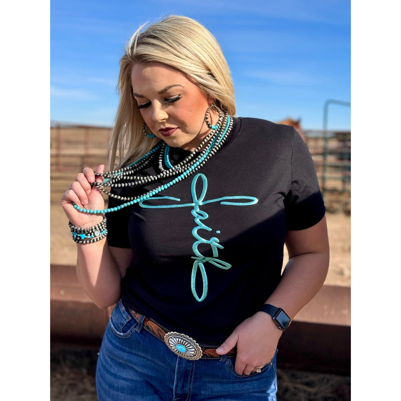 Faith in Teal Metallic Puff Tee or Sweatshirt (XS-3XL)