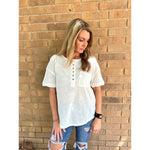 Twisted Sleeve Band Henley Top in WHITE