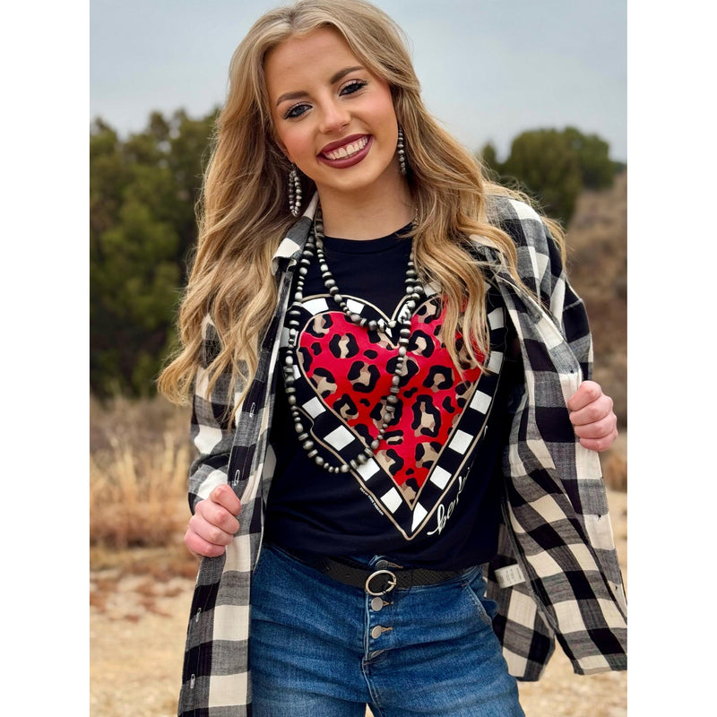 Be Kind Leopard Heart Short Sleeve Tee (XS-3XL)