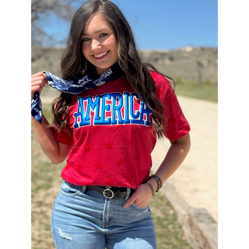 America in Blue Metallic Puff Tee (S-3XL)