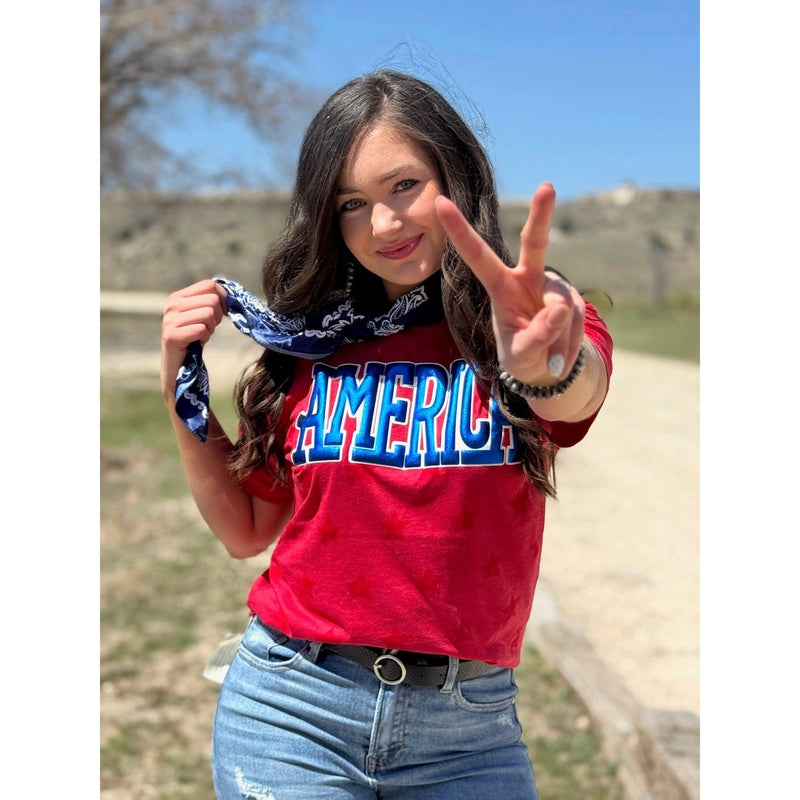 America in Blue Metallic Puff Tee (S-3XL)