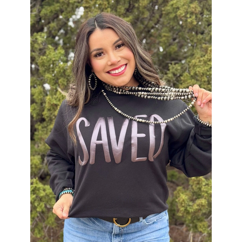 Saved in Black Metallic Puff Tee & Sweatshirt