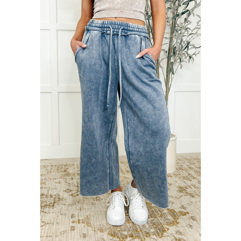 In or Out Wide Leg Cropped Pants Blue Grey (S-3X)
