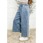 In or Out Wide Leg Cropped Pants Blue Grey (S-3X)