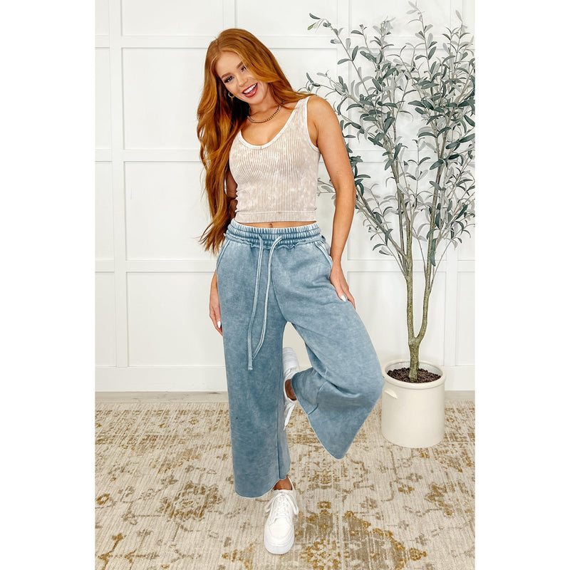 In or Out Wide Leg Cropped Pants Dusty Blue (S-3X)