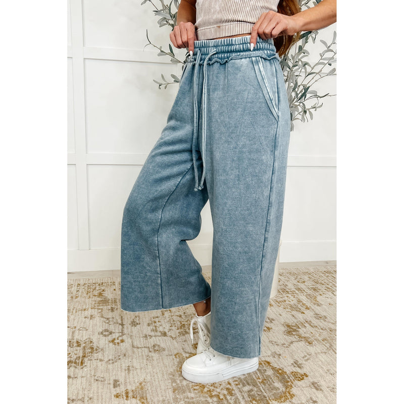 In or Out Wide Leg Cropped Pants Dusty Blue (S-3X)