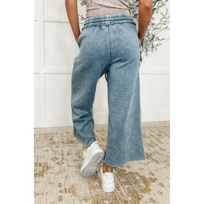 In or Out Wide Leg Cropped Pants Dusty Blue (S-3X)