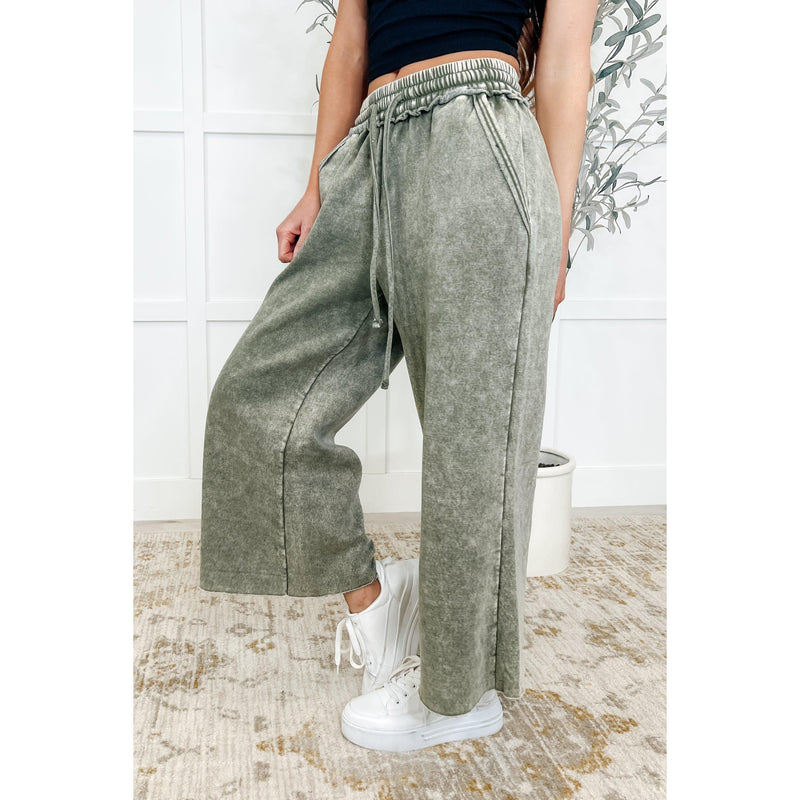 In or Out Wide Leg Cropped Pants Lt Olive (S-3X)