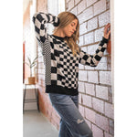 Black and White Checkered Print Sweater (S-XL)