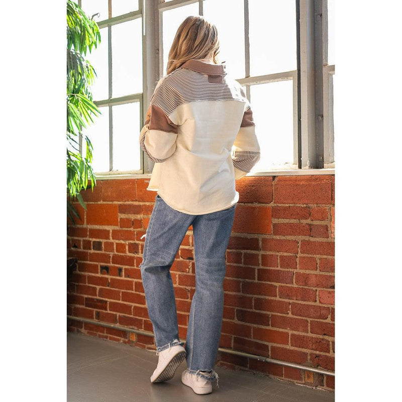 Ivory and Mocha Color Block Casual Top