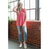 Coral Ribbed Ruffle Sleeve Top (S-3X)