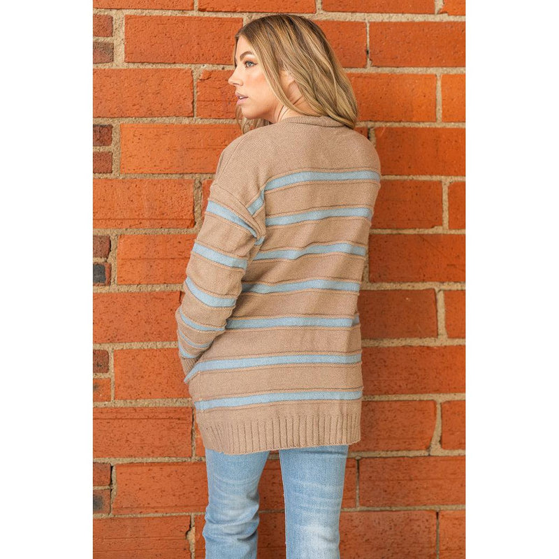 Blue Striped Button Cardigan