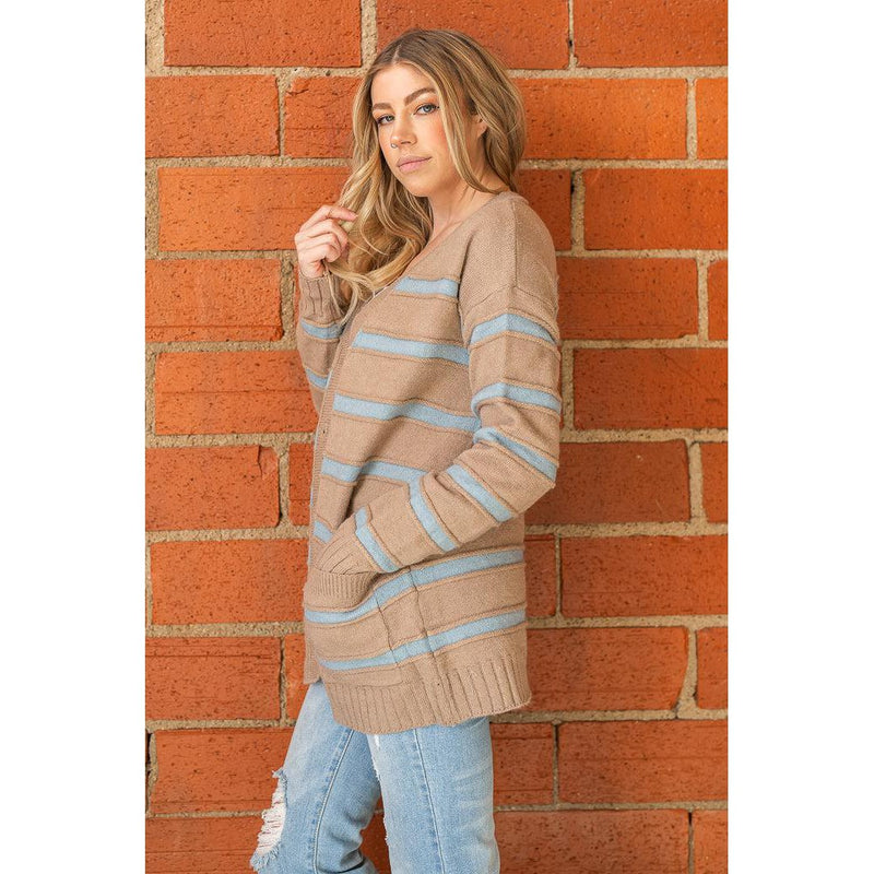 Blue Striped Button Cardigan