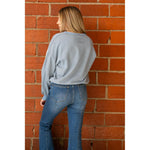 Dusty Blue Color Block Striped Lightweight Sweatshirt