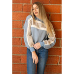 Dusty Blue Color Block Striped Lightweight Sweatshirt