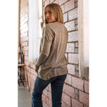 Light Taupe Henley Hacci Top with Lace Trim