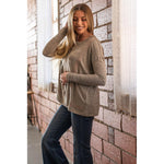 Light Taupe Henley Hacci Top with Lace Trim