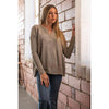 Light Taupe Henley Hacci Top with Lace Trim