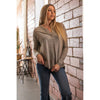 Light Taupe Henley Hacci Top with Lace Trim