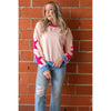 Star Sleeve Fall Top S-XL (Tan or Pink)