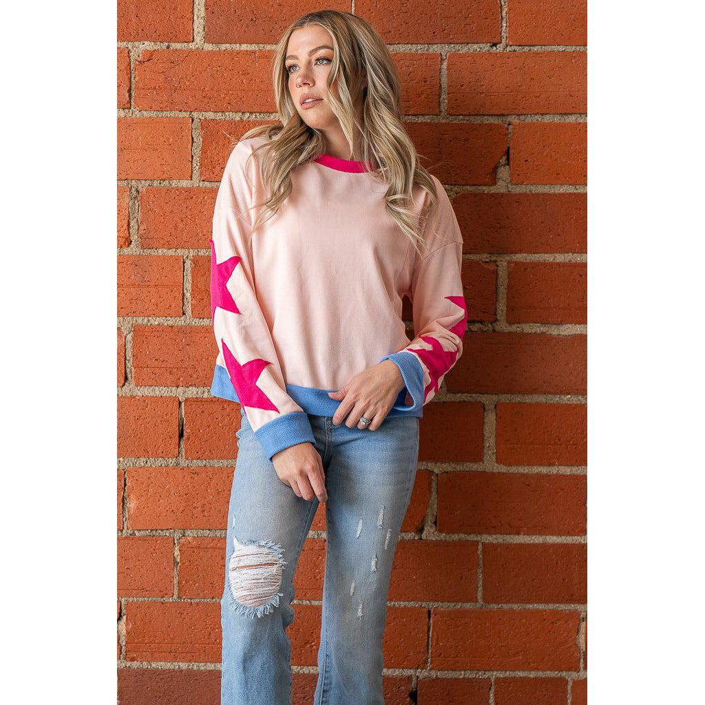 Star Sleeve Fall Top S-XL (Tan or Pink)