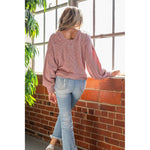 Two Tone Ribbed Loose Top in Pink or Moss