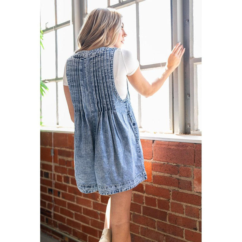 Kayla Denim Pleated Shorts Romper