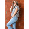 Short Sleeve Ribbed Sweater Top in Heather Grey