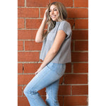 Short Sleeve Ribbed Sweater Top in Heather Grey