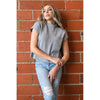 Short Sleeve Ribbed Sweater Top in Heather Grey