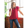 Ali Ruffle Sleeve Blouse in WINE