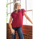 Ali Ruffle Sleeve Blouse in WINE