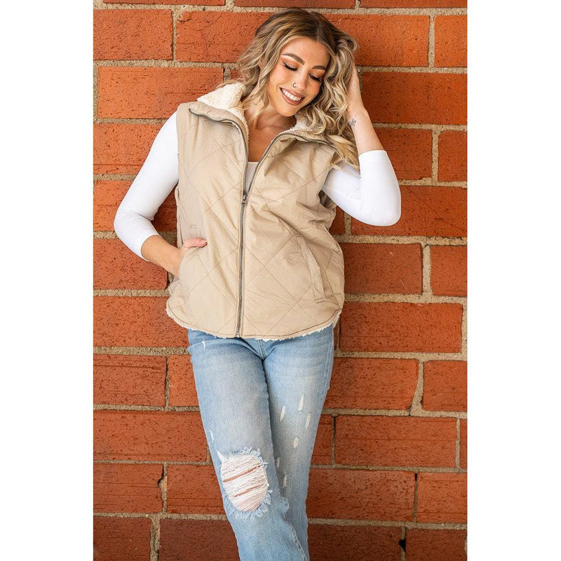 Khaki Sherpa Puffer Vest