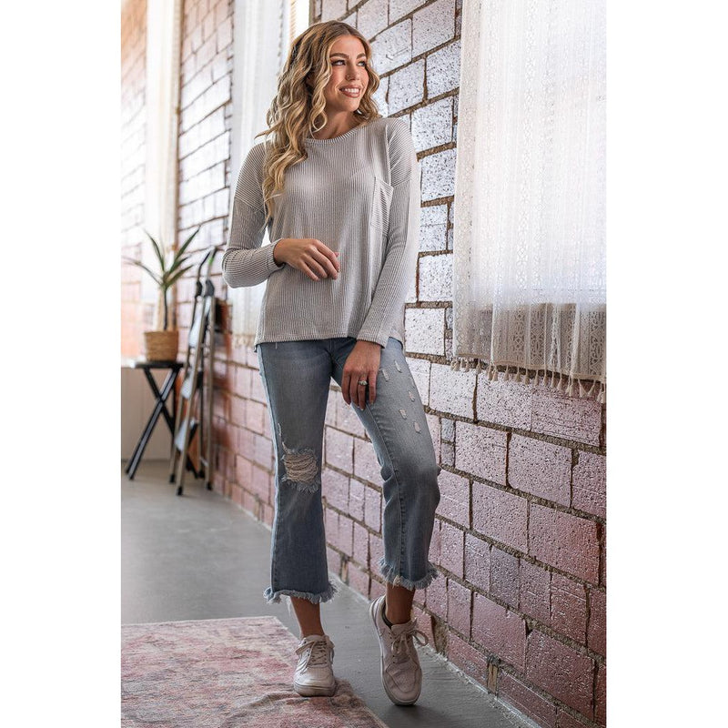 Light Grey Ribbed Oversized Top (S-3X)