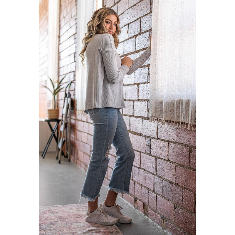 Light Grey Ribbed Oversized Top (S-3X)