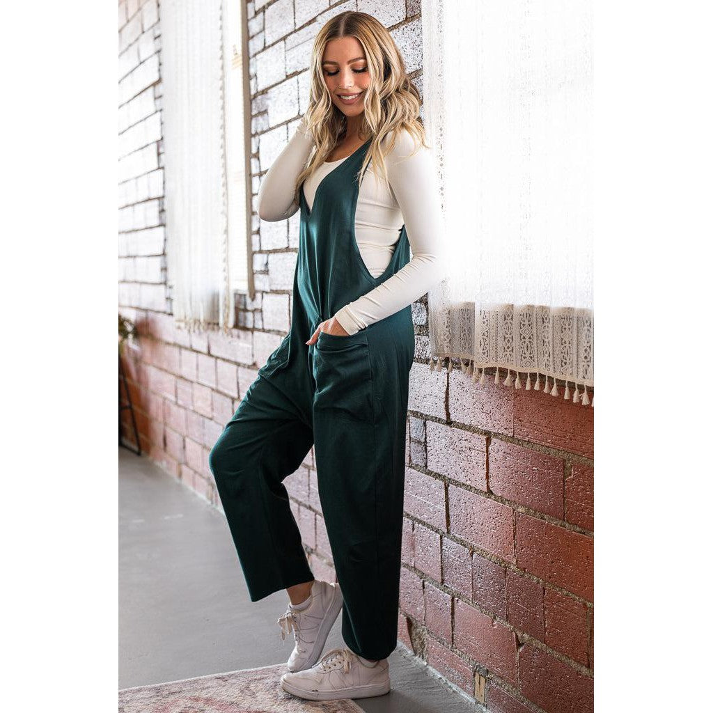 Casual Loose Fit Jumpsuit in Forest