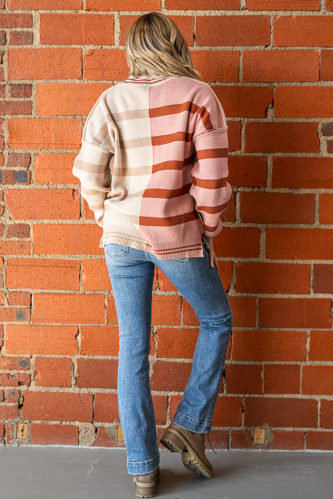 Color Block Oversized Striped Knit Sweater Top