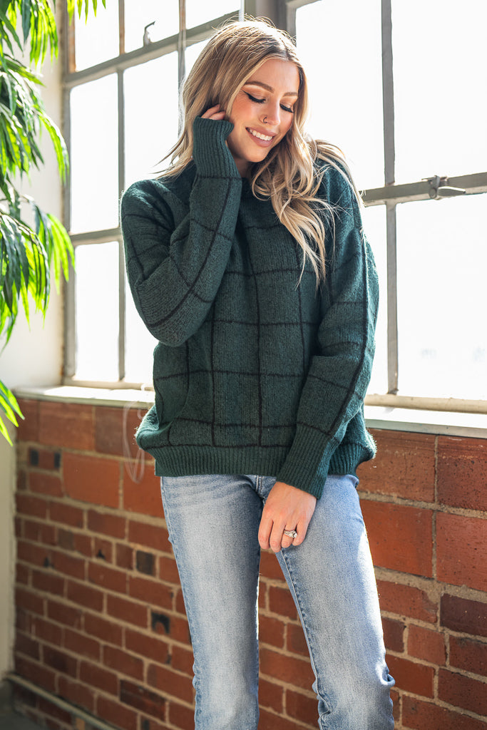 Hunter Green Grid Knit Sweater