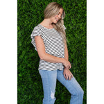 Lisa Ivory and Striped Ruffle Sleeve Top (S-XL)