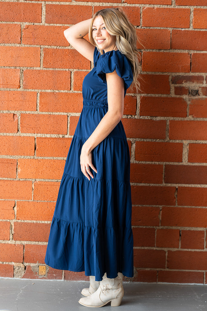 Entro Navy Midi Dress