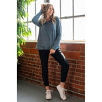 Mineral Washed Denim Blue Long Sleeve Top