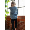 Mineral Washed Denim Blue Long Sleeve Top