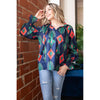 Navy Abstract Long Sleeve Blouse (S-3X)