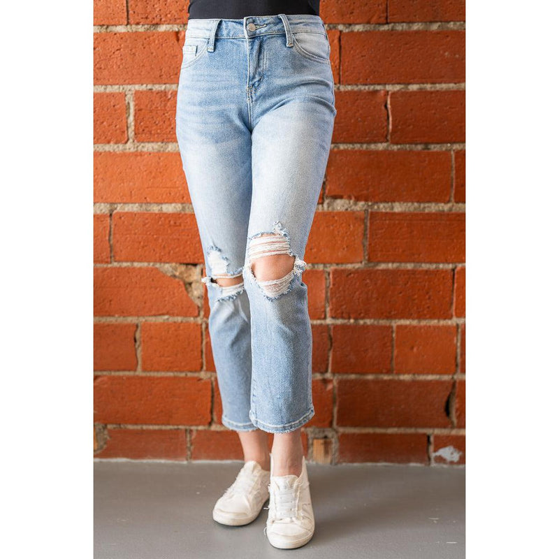 Everlynn Mid Rise Cropped Straight Leg Jeans