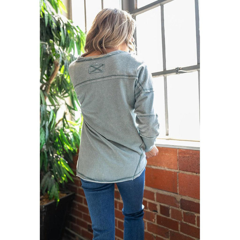 Mineral Wash Sage Oversized Henley Top