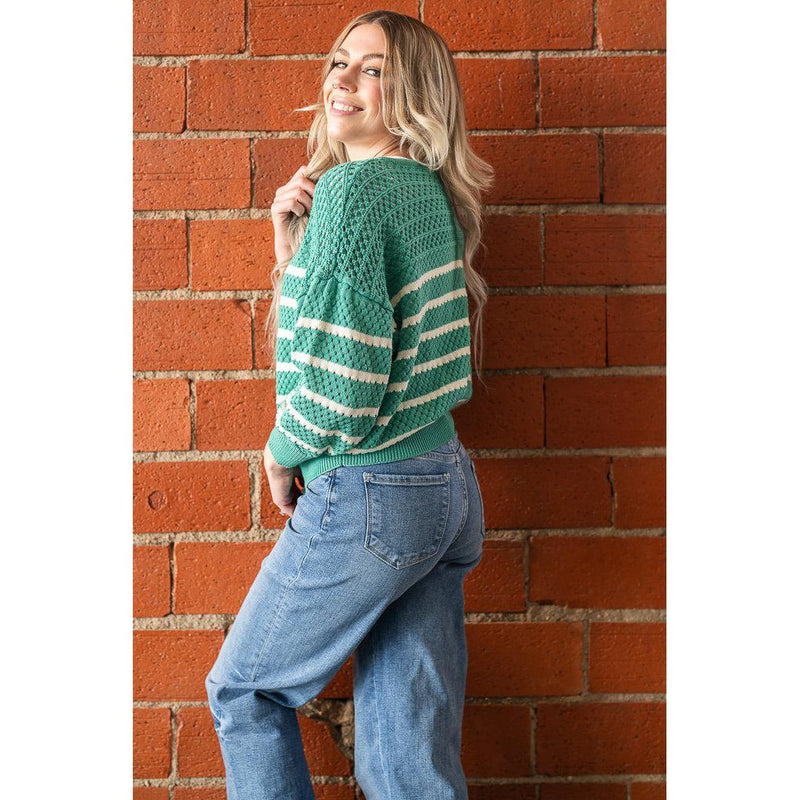 Emerald Striped Knit Sweater (S-3X)