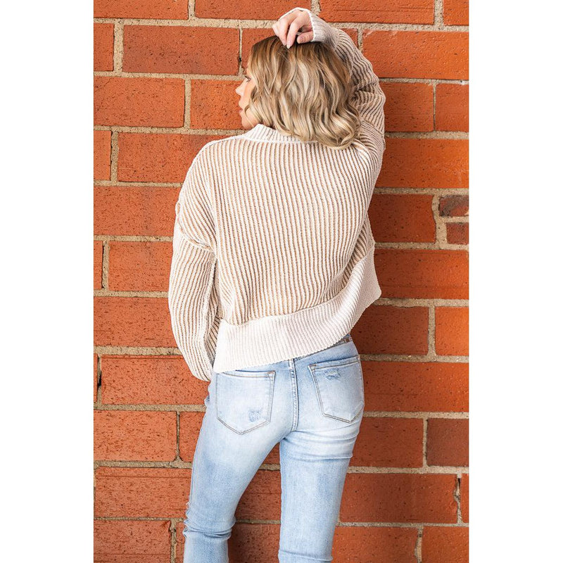 Two Tone Taupe Ribbed Sweater