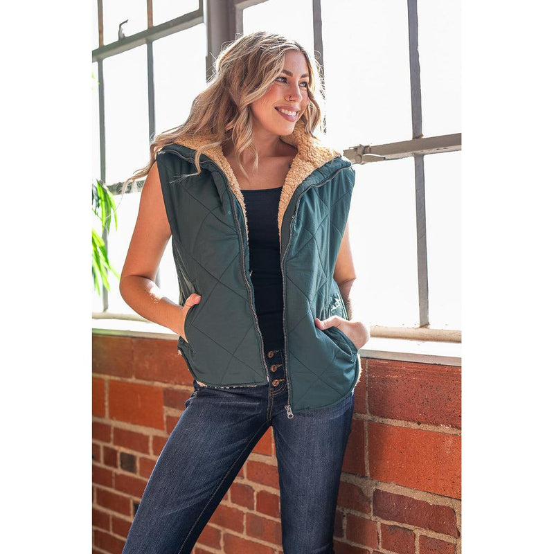 Hunter Green Sherpa Puffer Vest